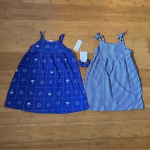 NWT Girls Size 5 Blue & White 2 Pack Midi Length Summer Dresses